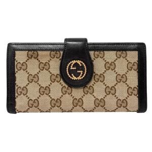 Gucci Scarlett Brown Monogram Canvas Logo Leather Trim Wallet
